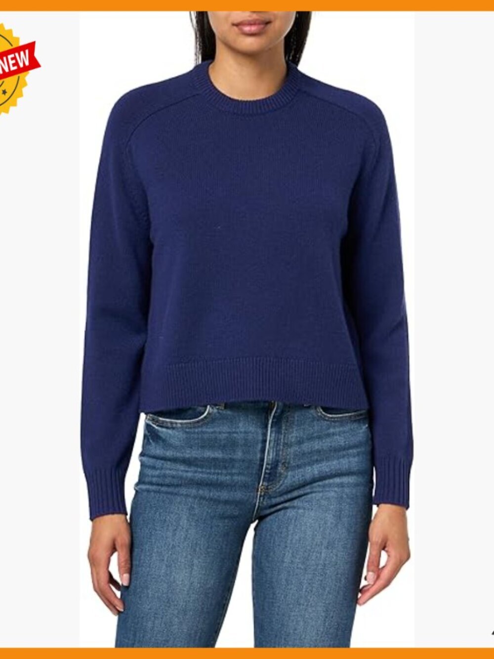 Cropped Crewneck Cashmere Sweater Tapered Sleeves Women's